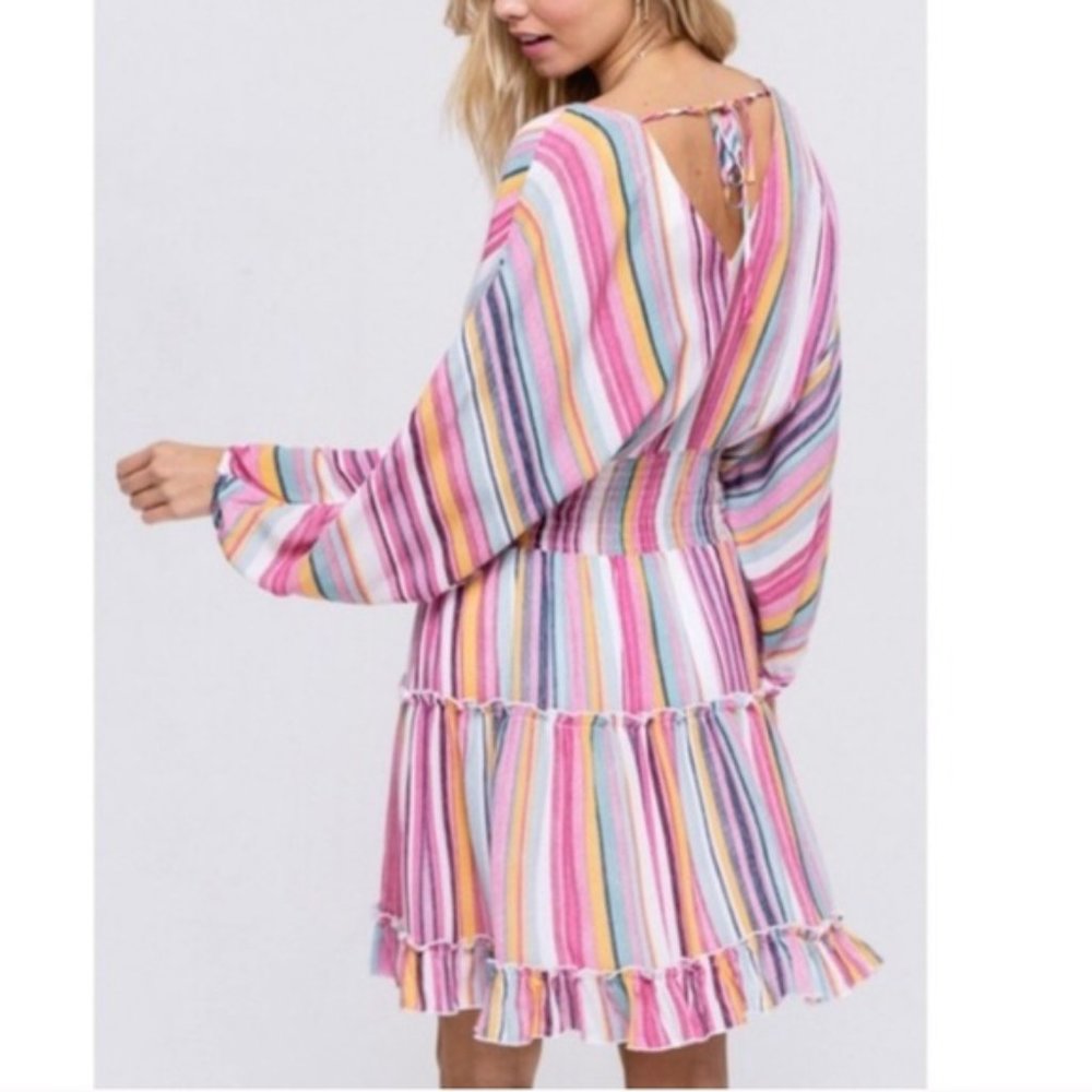 Hyped Unicorn Boho Multi Color Striped Small Dress - image 7